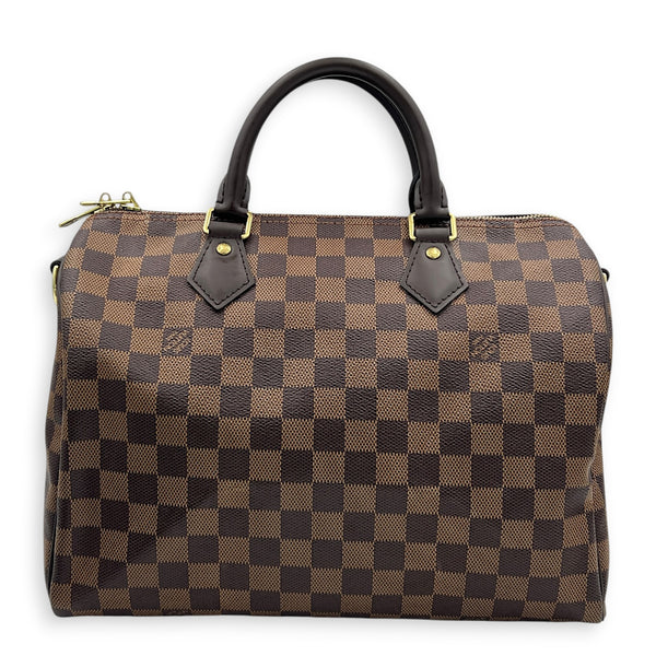Speedy Bandouliere 30 Brown Top Handle Bag in Coated Canvas, Gold hardware