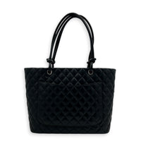 Cambon Black Tote Bag in Calfskin, Silver hardware