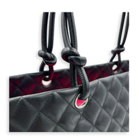 Cambon Black Tote Bag in Calfskin, Silver hardware