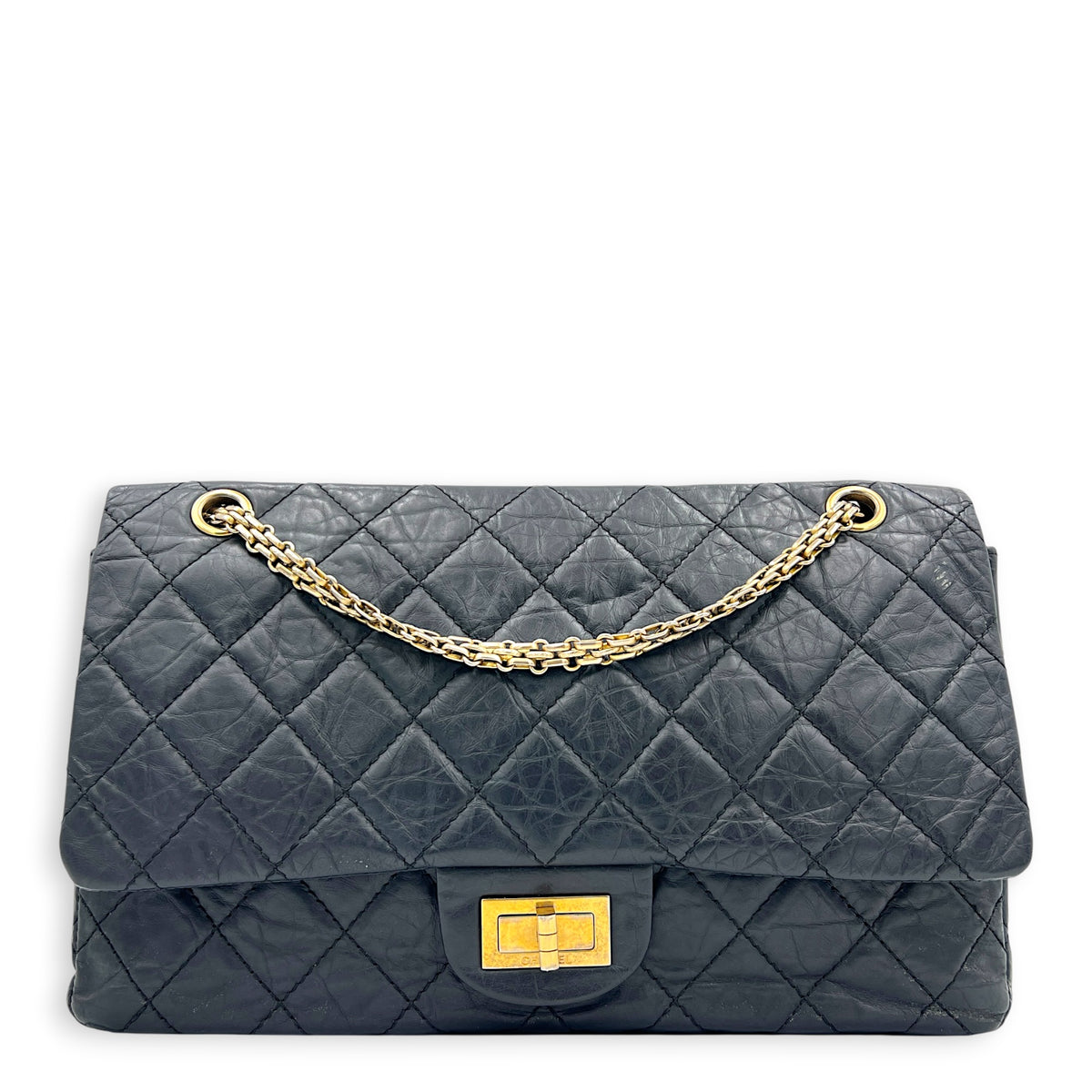 2.55 Black Shoulder Bag in Calfskin, Gold hardware