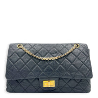 2.55 Black Shoulder Bag in Calfskin, Gold hardware