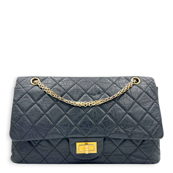 2.55 Black Shoulder Bag in Calfskin, Gold hardware