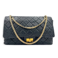 2.55 Black Shoulder Bag in Calfskin, Gold hardware