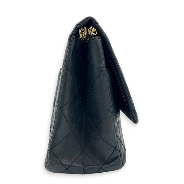 2.55 Black Shoulder Bag in Calfskin, Gold hardware