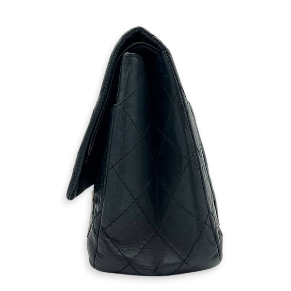 2.55 Black Shoulder Bag in Calfskin, Gold hardware