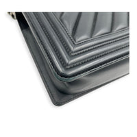 Boy Medium Black Shoulder Bag in Calfskin, Ruthenium hardware