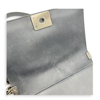 Boy Medium Black Shoulder Bag in Calfskin, Ruthenium hardware