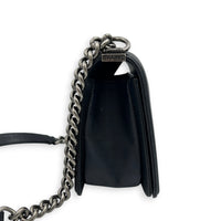 Boy Medium Black Shoulder Bag in Calfskin, Ruthenium hardware
