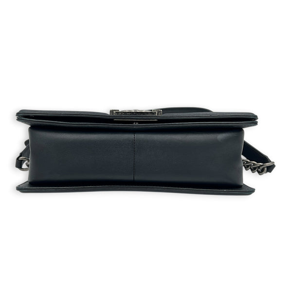 Boy Medium Black Shoulder Bag in Calfskin, Ruthenium hardware