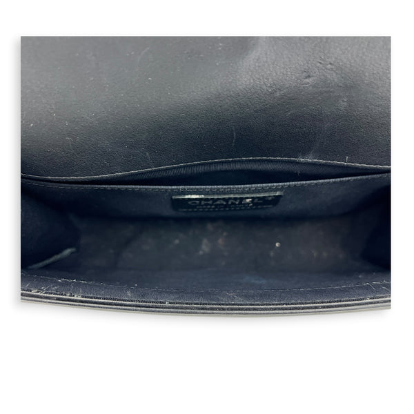 Boy Medium Black Shoulder Bag in Calfskin, Ruthenium hardware