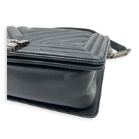 Boy Medium Black Shoulder Bag in Calfskin, Ruthenium hardware