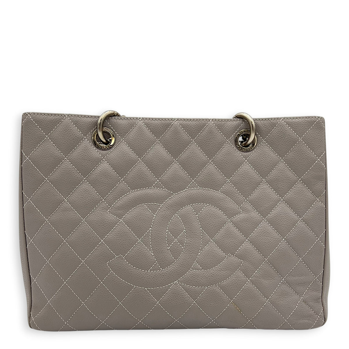 GST Tote Bag Grey in Caviar Leather, Silver hardware