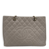 GST Tote Bag Grey in Caviar Leather, Silver hardware