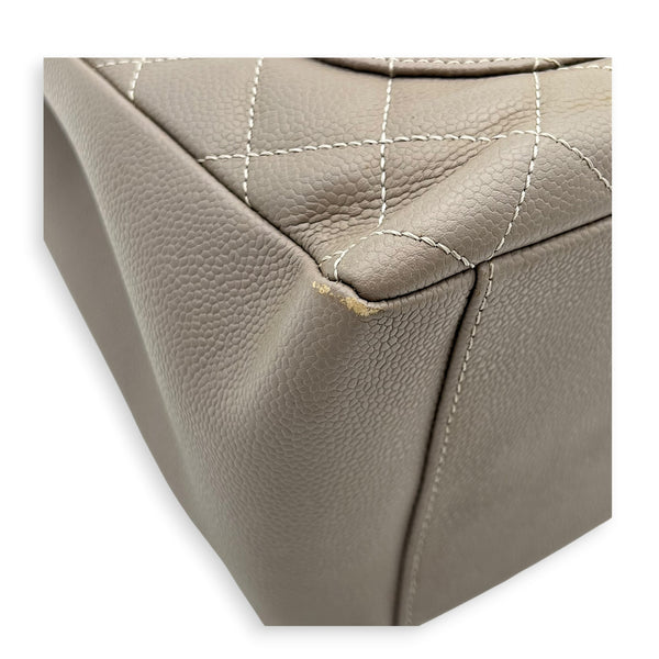 GST Tote Bag Grey in Caviar Leather, Silver hardware