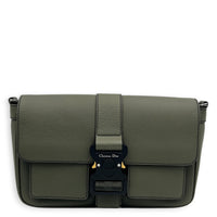 Hit The Road Messenger Green in Calfskin, Silver hardware