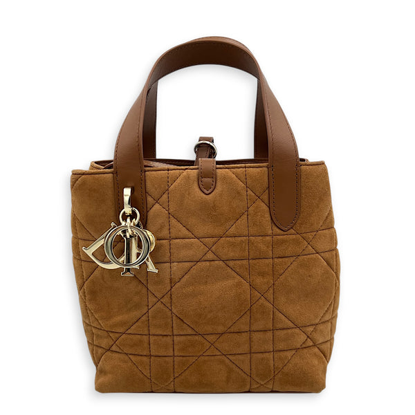 Toujours Tote Bag Vertical Brown in Suede Leather, Gold hardware