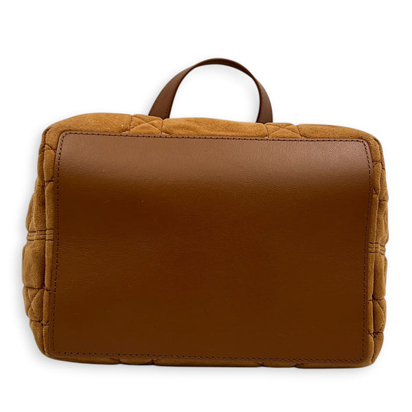 Toujours Tote Bag Vertical Brown in Suede Leather, Gold hardware