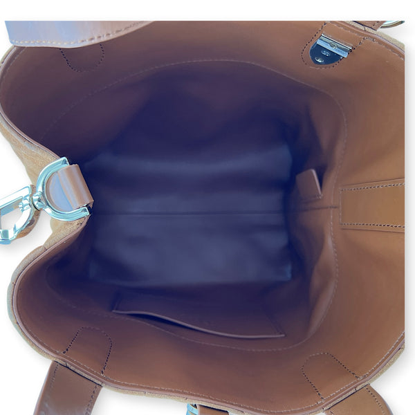 Toujours Tote Bag Vertical Brown in Suede Leather, Gold hardware