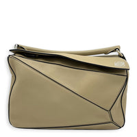 Puzzle Shoulder Bag Medium Beige in Calfskin, Silver hardware