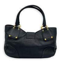 Vitello Daino Black Top Handle Bag in Calfskin, Gold hardware