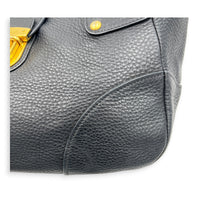 Vitello Daino Black Top Handle Bag in Calfskin, Gold hardware