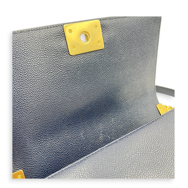 Boy Medium Blue Shoulder Bag in Caviar Leather, Gold hardware