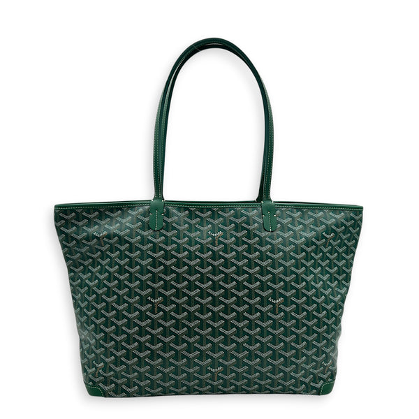 Artois Tote Bag MM Green in Coated Canvas, Silver hardware