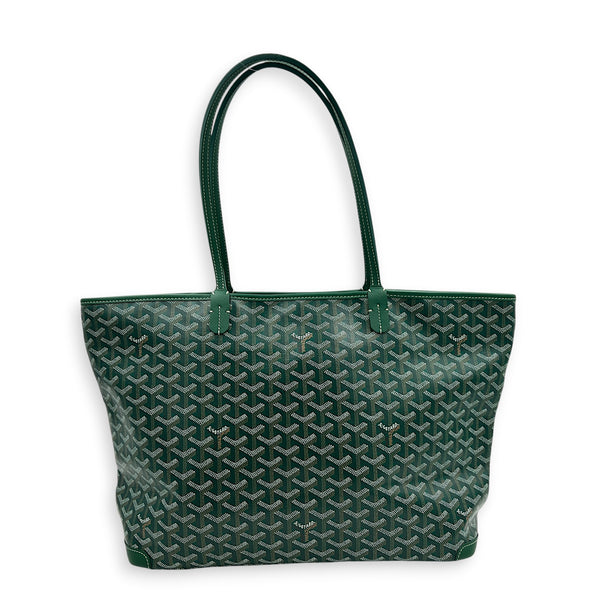 Artois Tote Bag MM Green in Coated Canvas, Silver hardware