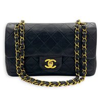 Classic Double Flap Shoulder Bag Small Vintage Brown in Lambskin, Gold hardware