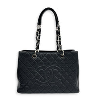 GST Tote Bag Black in Caviar Leather, Silver hardware