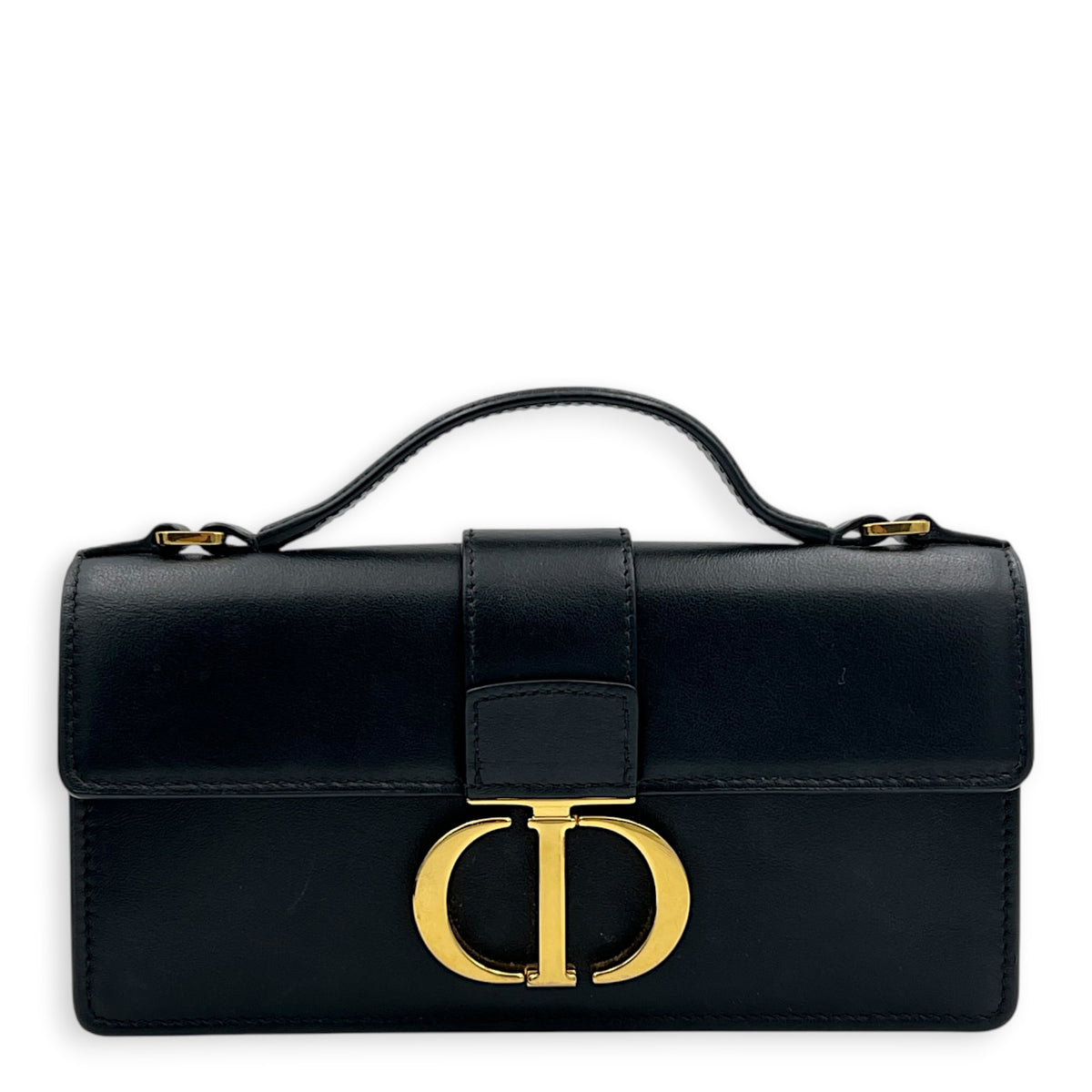 30 Montaigne Top Handle Bag Black in Calfskin, Gold hardware