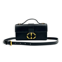 30 Montaigne Top Handle Bag Black in Calfskin, Gold hardware