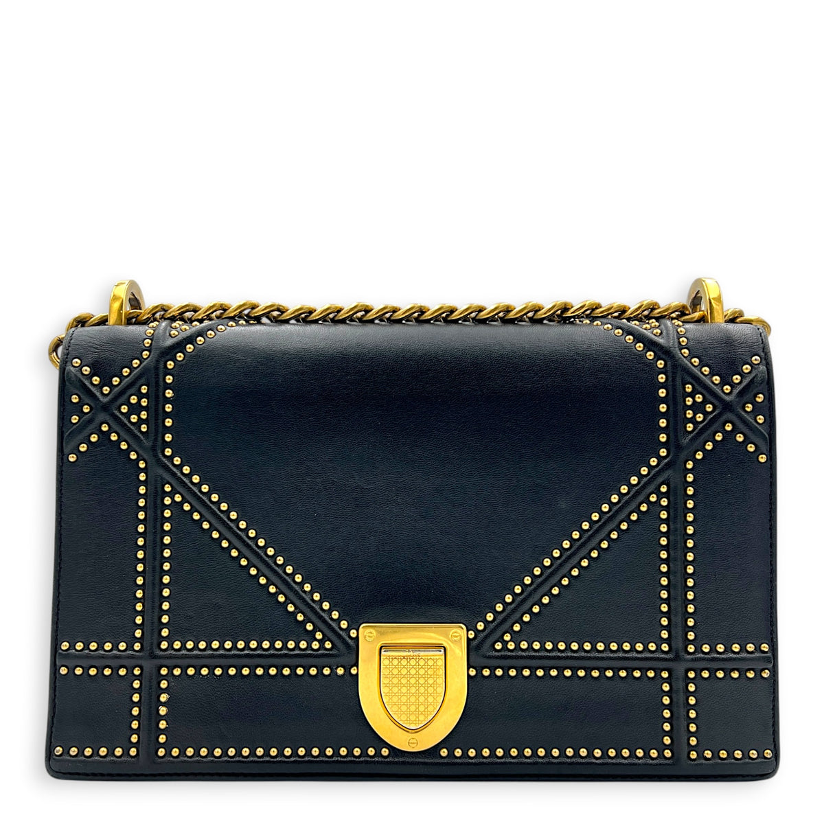 Diorama Shoulder Bag Black in Calfskin, Antique Brass hardware
