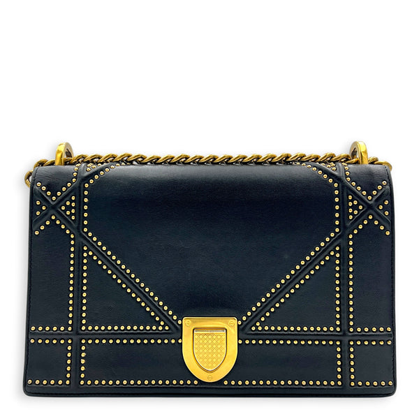 Diorama Shoulder Bag Black in Calfskin, Antique Brass hardware
