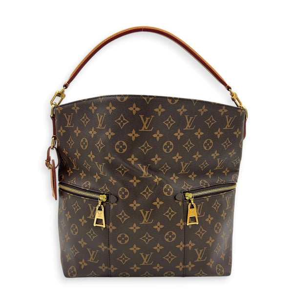 Melie Shoulder Bag Brown in Monogram Coated Canvas, Gold hardware