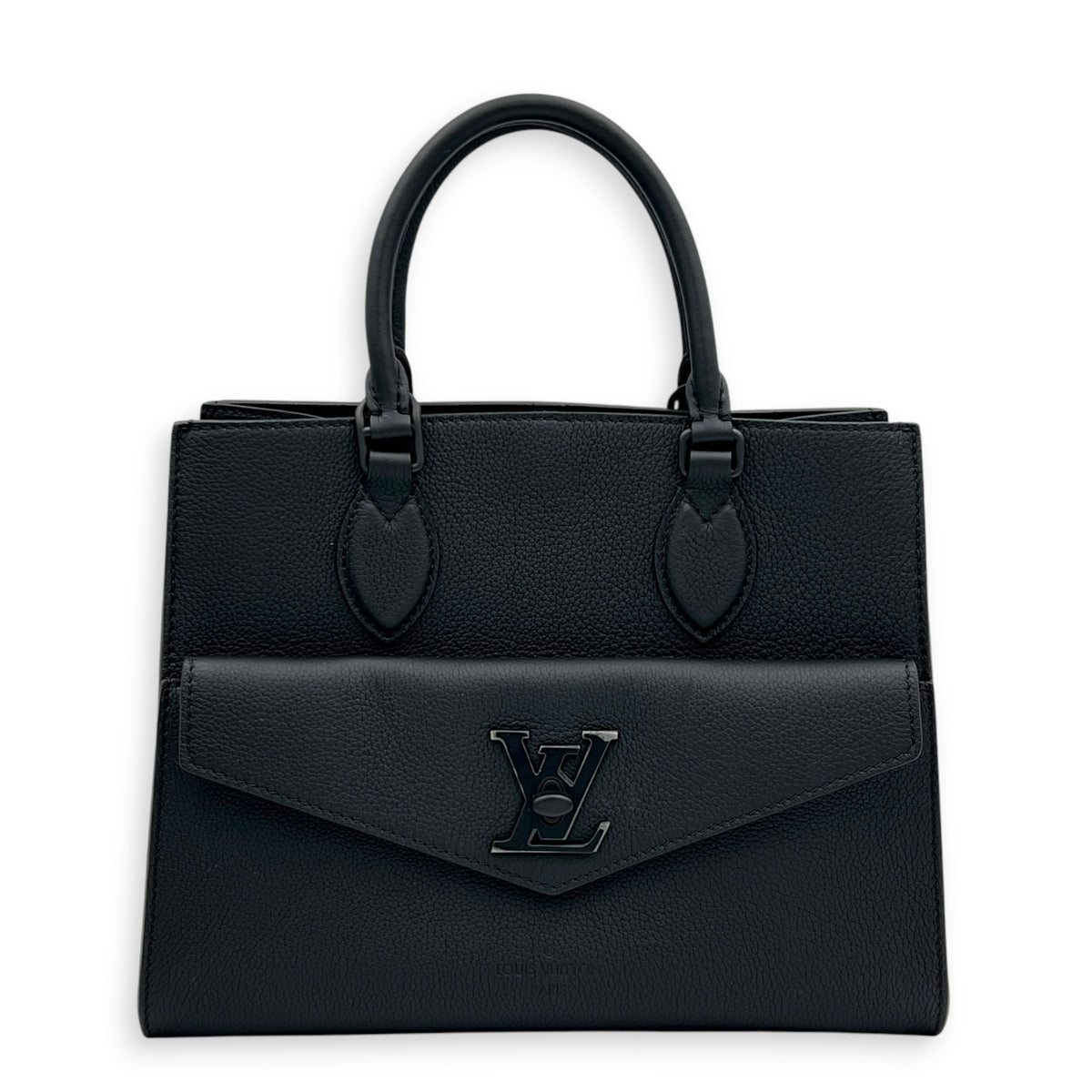 LockMe Tote Bag PM Black in Calfskin, Gunmetal hardware