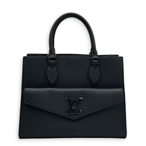 LockMe Tote Bag PM Black in Calfskin, Gunmetal hardware
