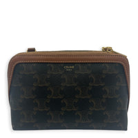 Triomphe Clutch On Chain Brown in Coated Canvas, Gold hardware