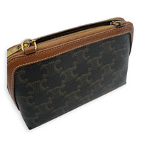 Triomphe Clutch On Chain Brown in Coated Canvas, Gold hardware