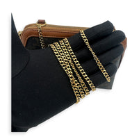 Triomphe Clutch On Chain Brown in Coated Canvas, Gold hardware