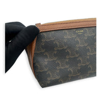 Triomphe Clutch On Chain Brown in Coated Canvas, Gold hardware