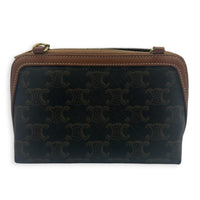 Triomphe Clutch On Chain Brown in Coated Canvas, Gold hardware
