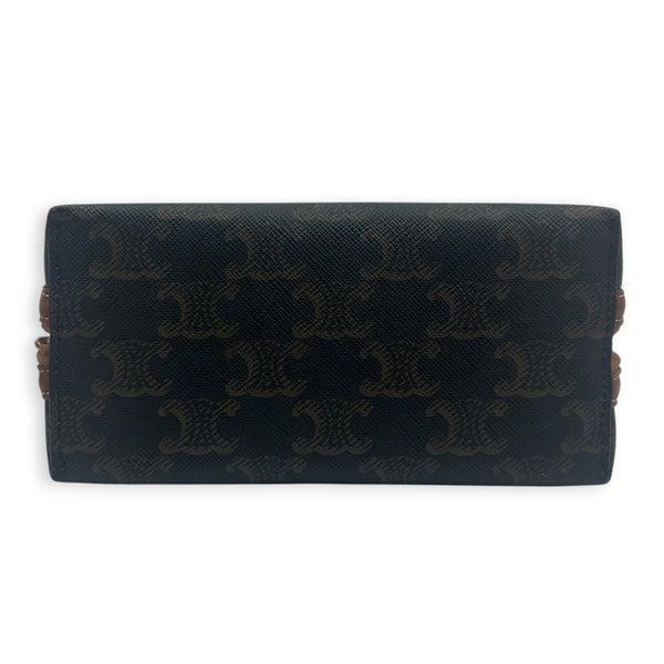 Triomphe Clutch On Chain Brown in Coated Canvas, Gold hardware