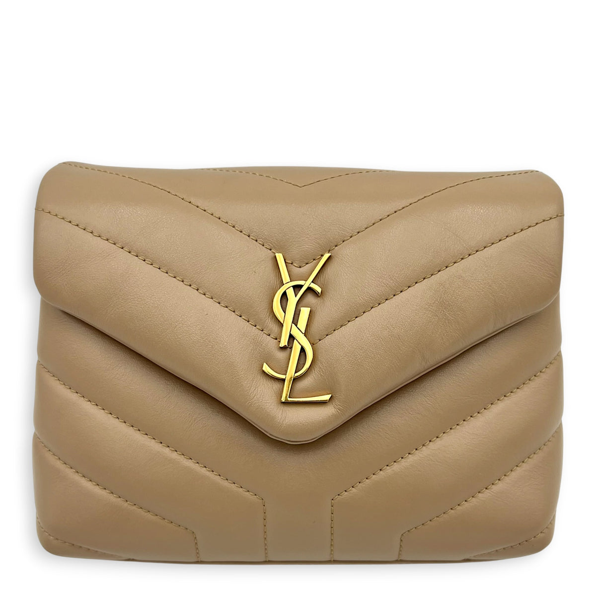 Loulou Shoulder Bag Toy Beige in Calfskin, Gold hardware