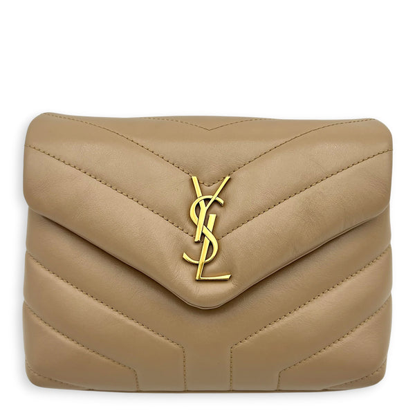 Loulou Shoulder Bag Toy Beige in Calfskin, Gold hardware