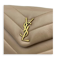 Loulou Shoulder Bag Toy Beige in Calfskin, Gold hardware