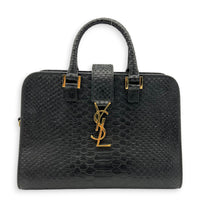 Cabas Top Handle Bag Mini Black in Python Leather, Gold hardware