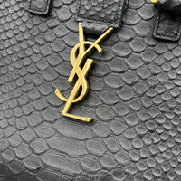 Cabas Top Handle Bag Mini Black in Python Leather, Gold hardware