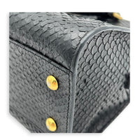 Cabas Top Handle Bag Mini Black in Python Leather, Gold hardware