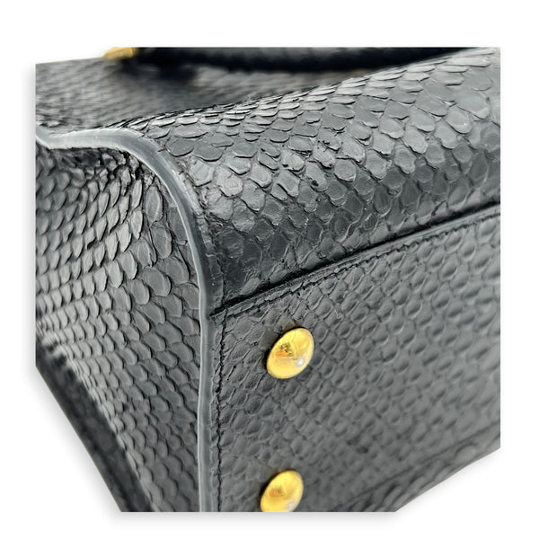 Cabas Top Handle Bag Mini Black in Python Leather, Gold hardware